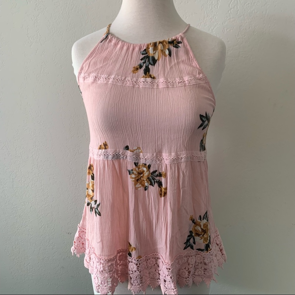Blue Rain rose crochet floral halter top